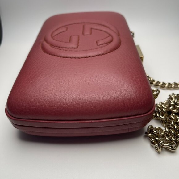 Gucci Calfskin Leather Soho Hard Case Clutch Shoulder Bag -Mauve/Pink - Preowned - Picture 4 of 12